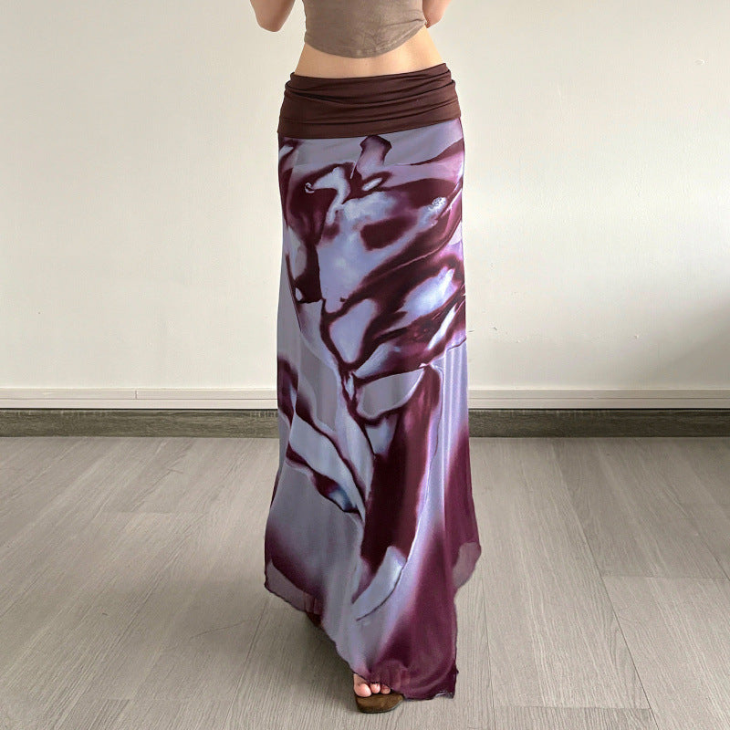 Damen Eleganter Maxirock mit farbenfrohem floralem Muster und komfortablem elastischem Bund EB