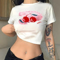 Damen Crop-T-Shirt mit fröhlichem Kirschmotiv und kurzem Schnitt EB