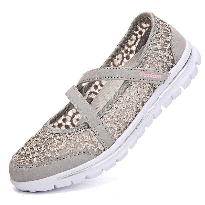 Damen Bequeme Ballerinas mit elastischen Riemen und atmungsaktiver Spitze EB