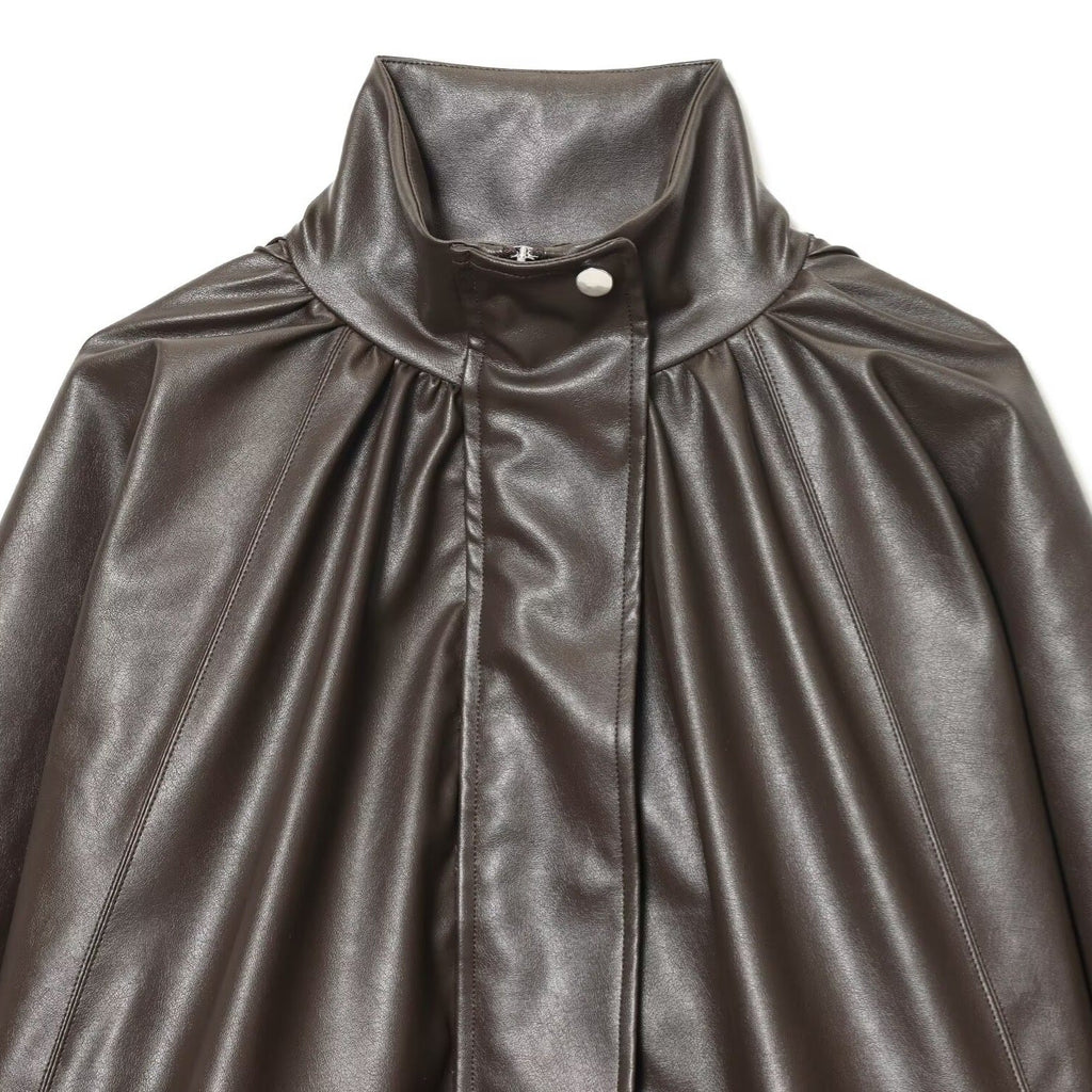 Damen Kunstlederjacke mit voluminösen Ärmeln und gewelltem Design EB