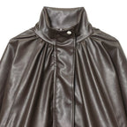 Damen Kunstlederjacke mit voluminösen Ärmeln und gewelltem Design EB