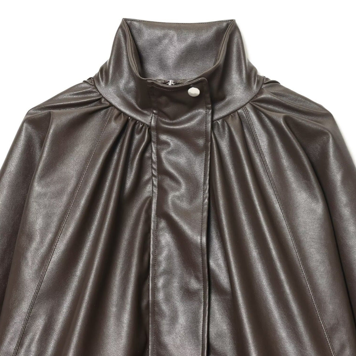 Damen Kunstlederjacke mit voluminösen Ärmeln und gewelltem Design EB