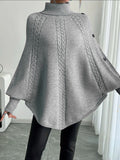 Damen Eleganter Strickponcho mit Rollkragen und Zopfmuster EB