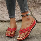 Damen Bequeme Riemensandalen mit floralen Applikationen EB