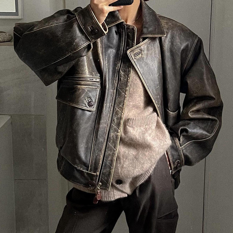 Damen Kunstleder Bikerjacke im markanten Vintage-Stil EB