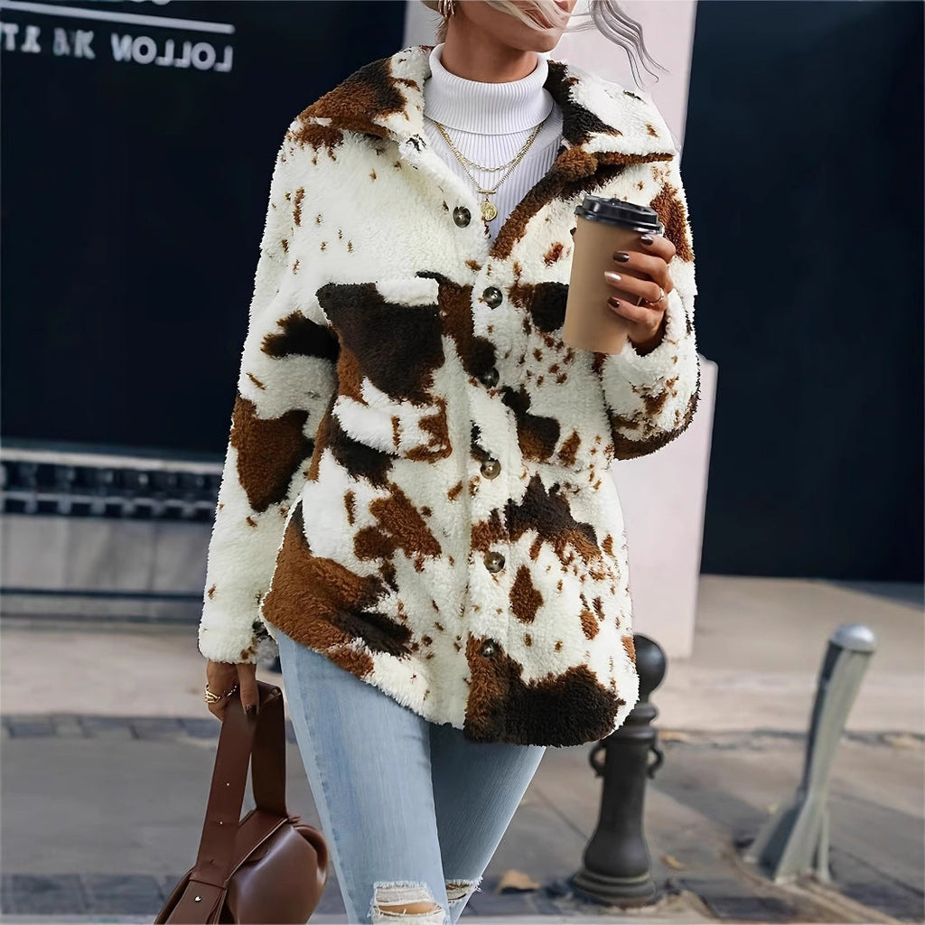 Damen Flauschige Trendjacke mit Tierfell-Optik EB