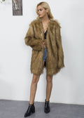 Damen Eleganter Kunstpelzmantel mit langem Schnitt und breitem Kragen EB