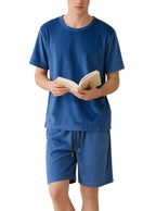 Herren nan Samtvelours Lounge-Set mit Rundhals-Kurzarmshirt und Kordelshorts EB