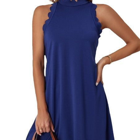 Damen ärmelloses Kleid mit Scalloped-Ausschnitt und fließendem Schnitt EB