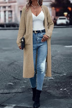 Damen Langer Strickmantel mit strukturiertem Design und praktischen Taschen EB
