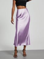 Damen Elegante und fließende Satin Maxiröcke EB