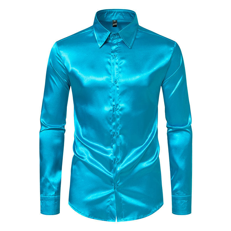 Herren Elegantes Satin-Hemd mit glänzender Oberfläche und modernem Schnitt EB
