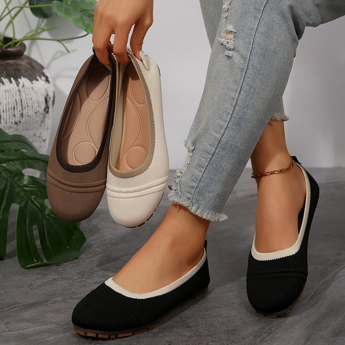 Damen Bequeme und atmungsaktive Ballerinas mit elastischem Einsatz EB