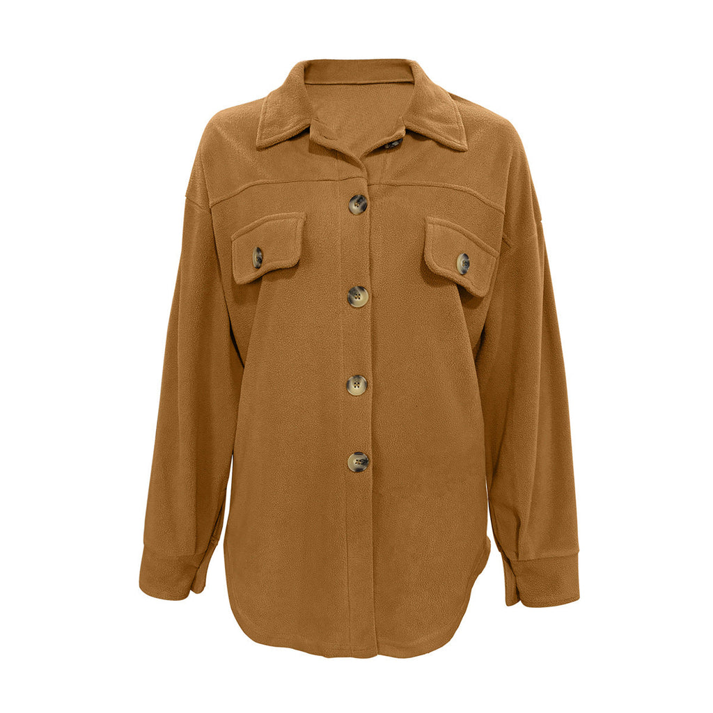 Damen Komfortable Overshirtjacke mit aufgesetzten Taschen und Knopfleiste EB