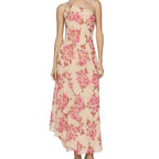 Damen Elegantes asymmetrisches Maxikleid mit floralen Applikationen EB