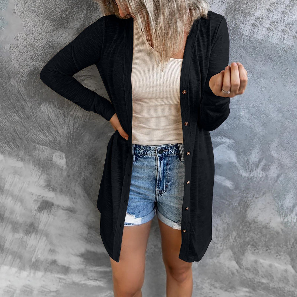Damen Longline Cardigan mit umfassendem Knopfverschluss und elegantem Schnitt EB