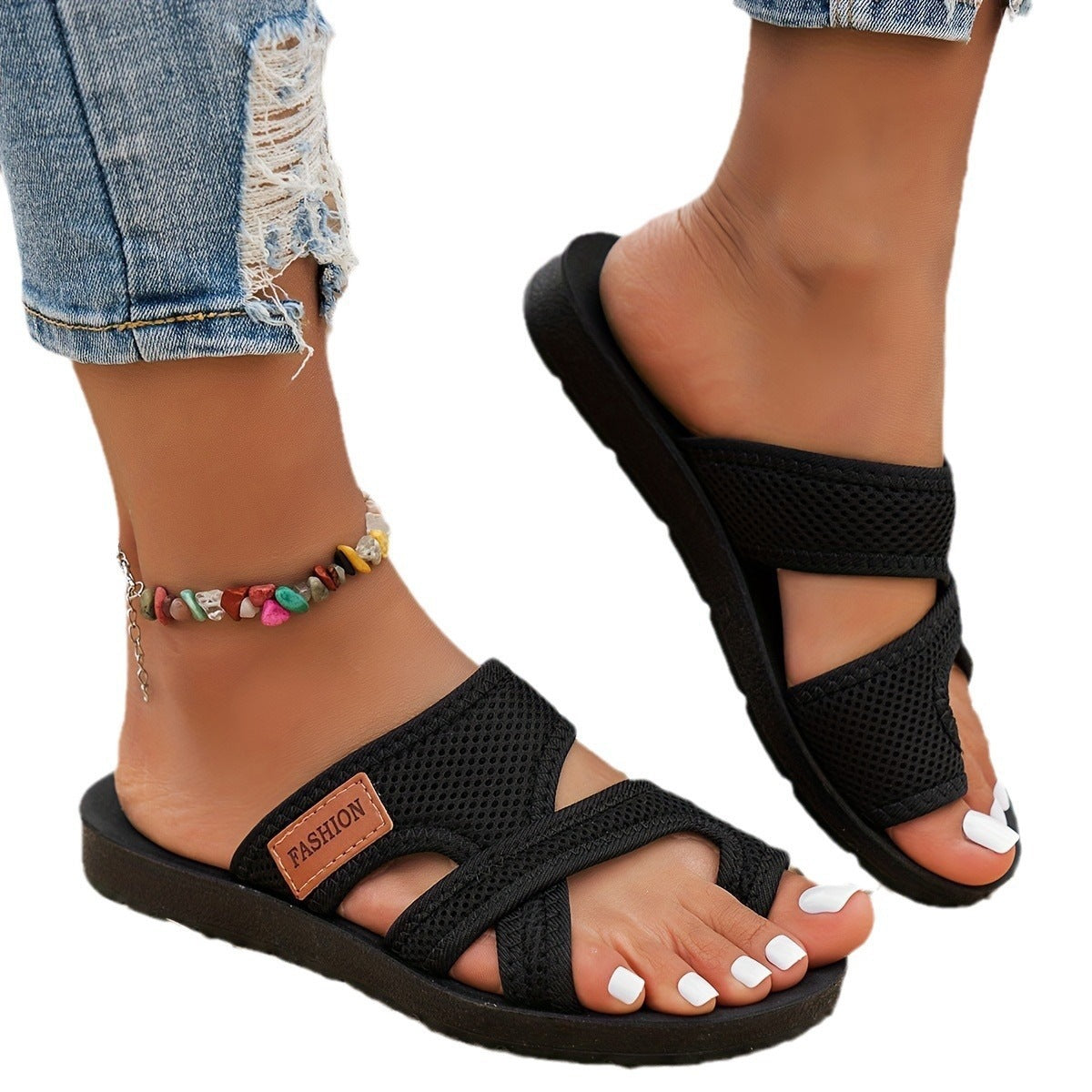 Damen bequeme Sandalen mit elastischen Riemen und atmungsaktiver Obermaterialstruktur EB