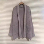 Damen Grobstrick Cardigan mit eleganten Revers und Taillengürtel EB