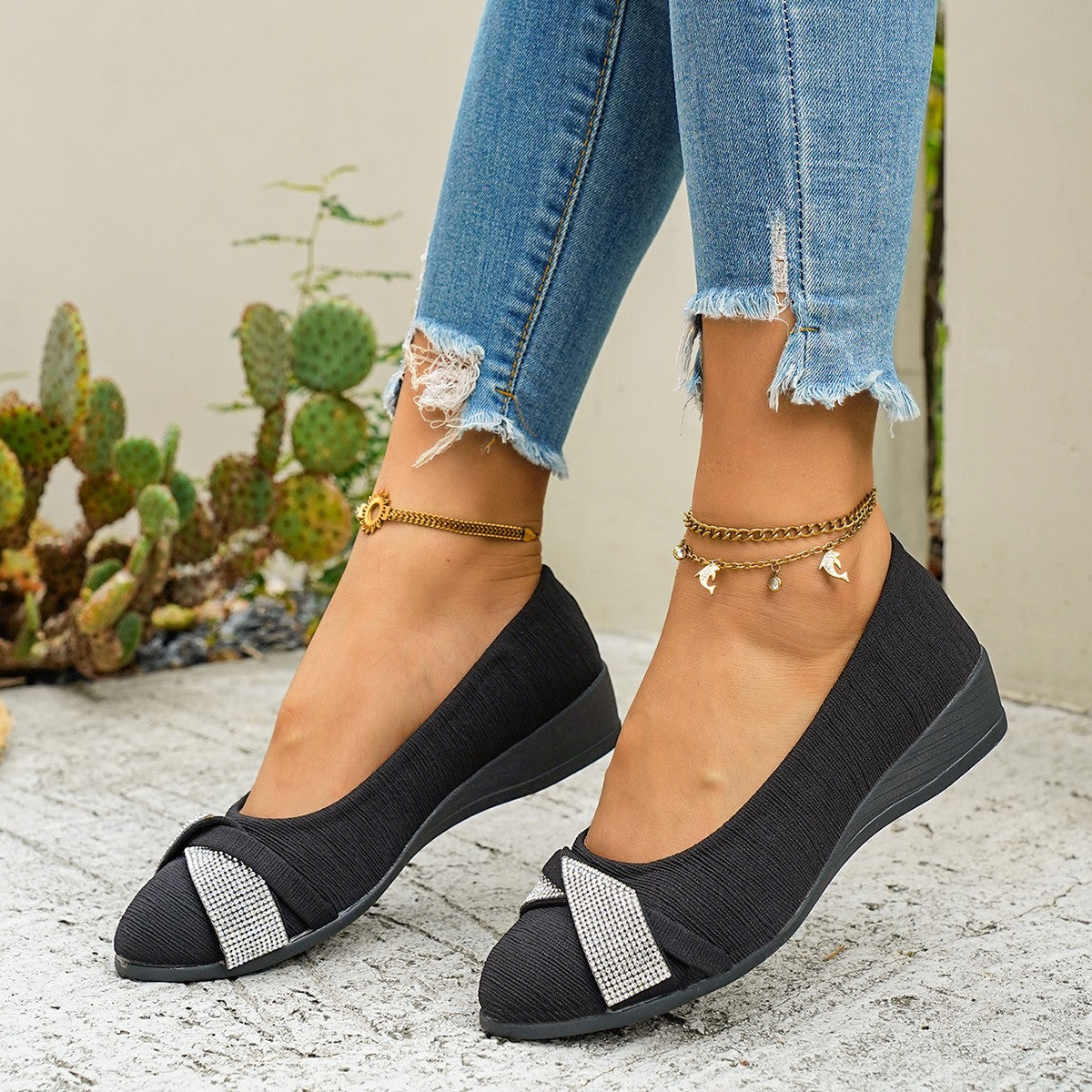 Damen elegante Ballerinas mit funkelndem Detail EB