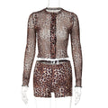 Damen Transparente Leopardenmuster Bluse und Short Set EB