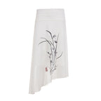 Damen asymmetrischer Rock mit floralem Design und elastischem Bund EB