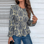 Damen Elegante Bluse mit raffiniertem Floral-Design und Puffärmeln EB