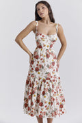 Damen Boho Maxikleid mit romantischem Blumendruck und voluminösem Rock EB