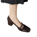 Damen Ballerina-Pumps mit dekorativem Riemchen und komfortablem Blockabsatz EB