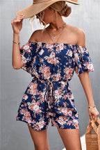 Damen Off-Shoulder Jumpsuit mit floralem Design und elastischem Taillenbund EB
