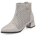 Damen Ankle Boots mit dekorativem Netzdesign und komfortablem Blockabsatz EB