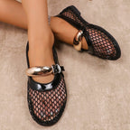 Damen Ballerinas mit Netzdesign und dekorativer Schnalle EB