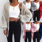 Damen Grober Strickcardigan mit ballonförmigen Ärmeln und lässigem Schnitt EB