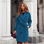 Damen eleganter Trenchcoat mit Gürtel und Taschen EB