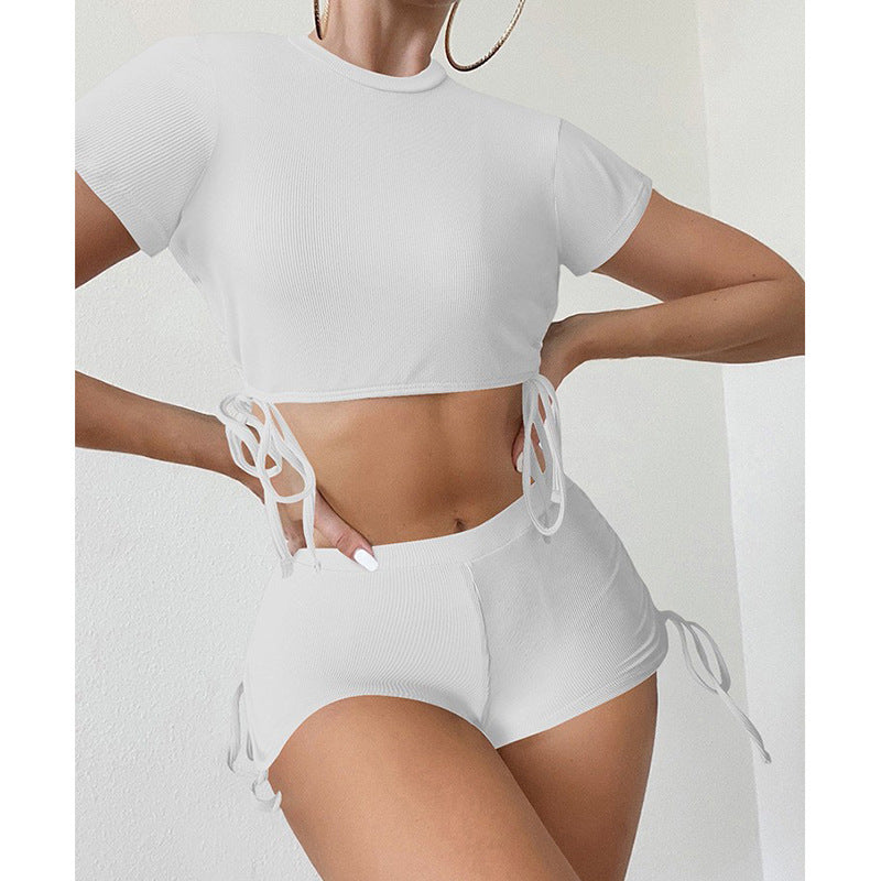 Damen Sportliches Crop-Top und Shorts-Set EB