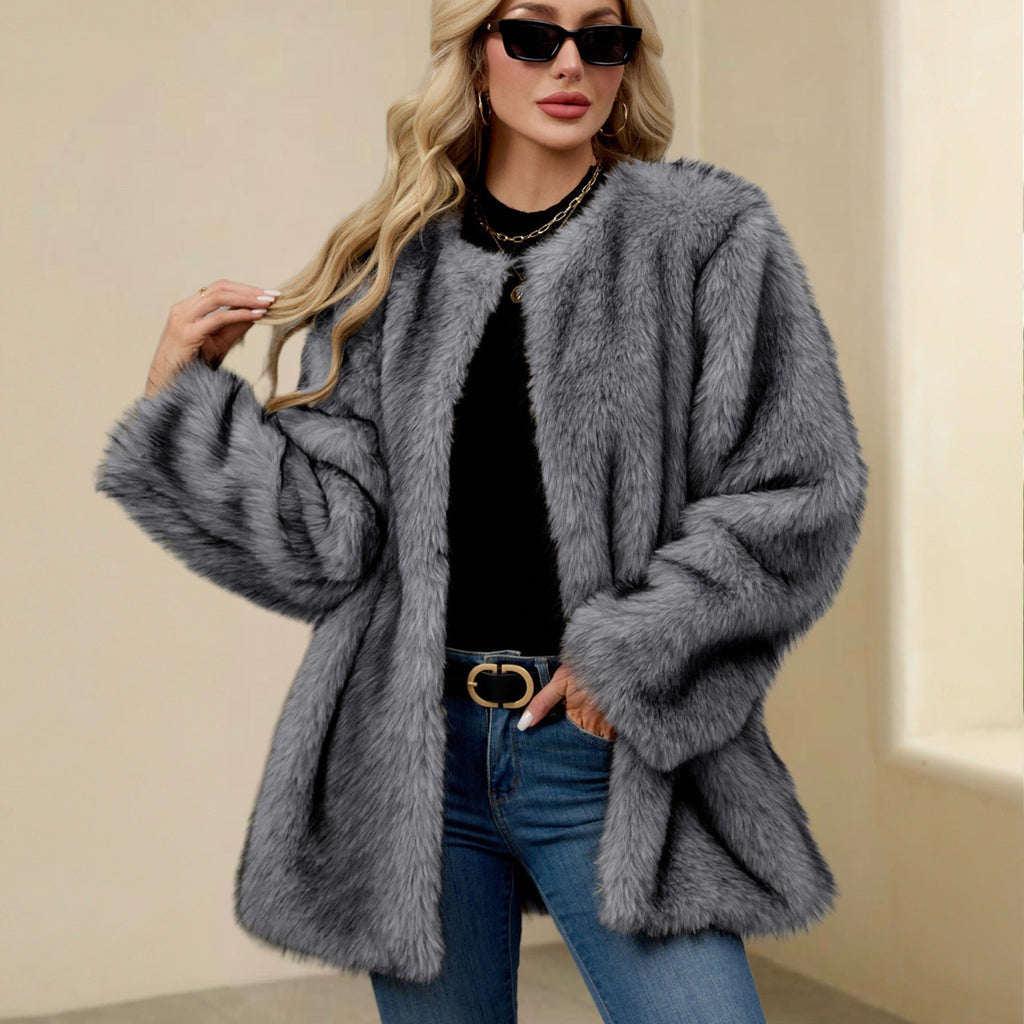 Damen Luxus Kunstpelz-Cape mit weit geschnittenem Schnitt EB