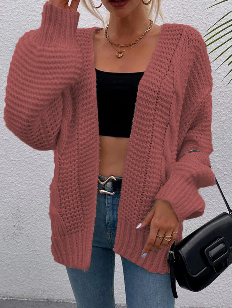Damen Grobe Strickjacke mit offenem Schnitt und praktischen Taschen EB