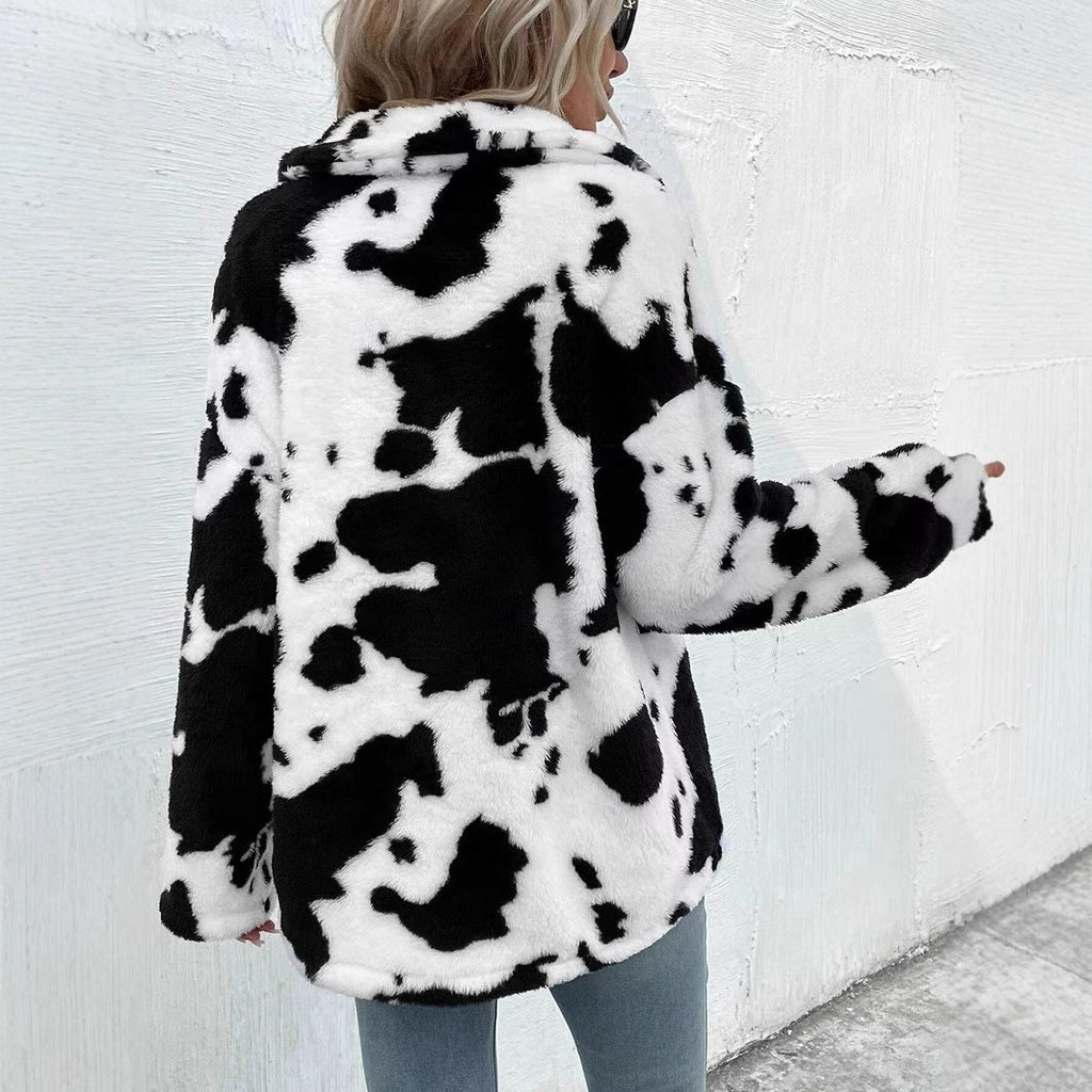 Damen Flauschige Trendjacke mit Tierfell-Optik EB