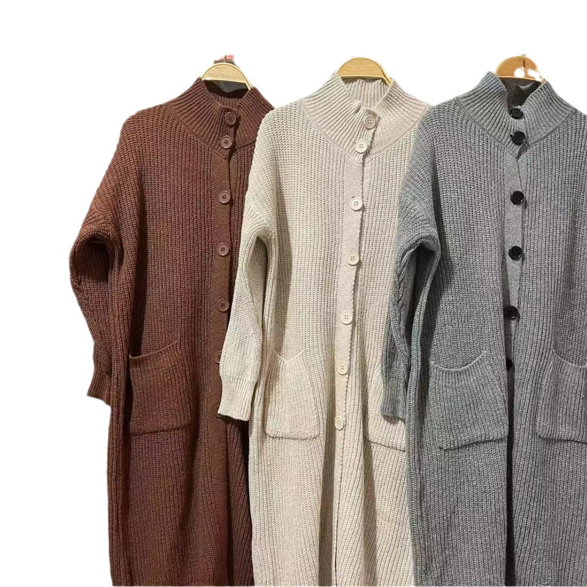 Damen Grobstrick-Cardigan mit großzügigen Taschen und modernem Button-Design EB