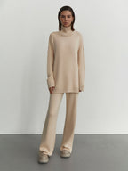 Damen Modisches Strickensemble mit hohem Kragen und weitem Schnitt EB