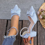 Damen Slingback-Pumps mit funkelndem Schleifenakzent und stabilem Blockabsatz EB