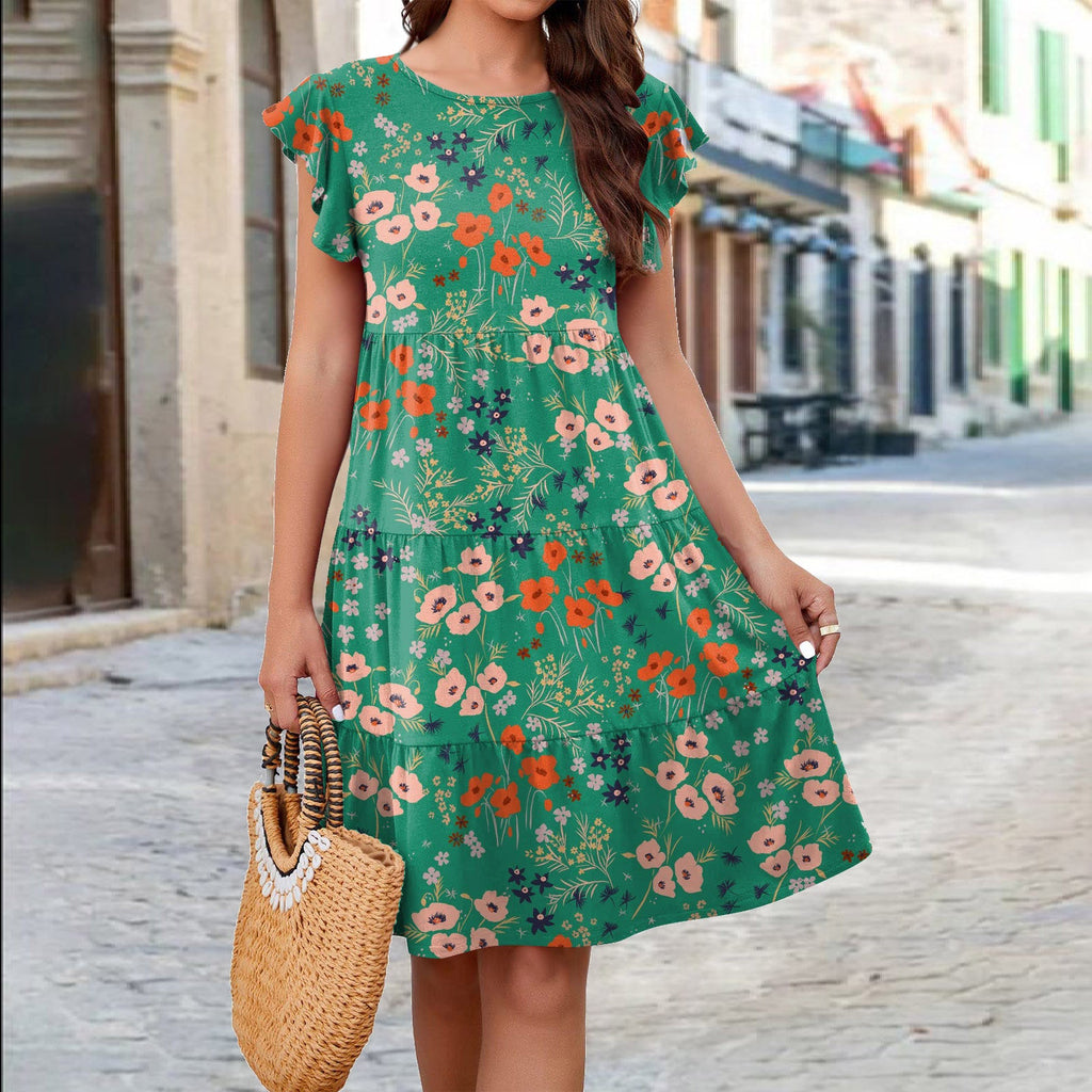 Damen Blumen-Midikleid mit Rüschendetails und femininer Silhouette EB