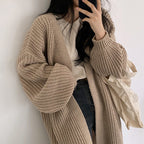 Damen Grober Strickcardigan mit offenem Schnitt und bequemen Ärmelabschlüssen EB
