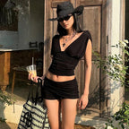 Damen Figurbetontes Oberteil und Shorts Set EB