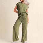 Damen lässiges Jumpsuit mit weit geschnittenem Bein und elastischem Bund EB