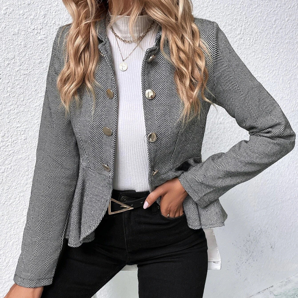 Damen Chic Tailored Blazerjacke mit asymmetrischem Saum und Knopfdetails EB