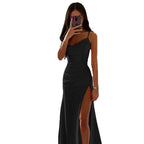 Damen Elegantes Maxikleid mit raffiniertem Drapé und hohem Schlitz EB