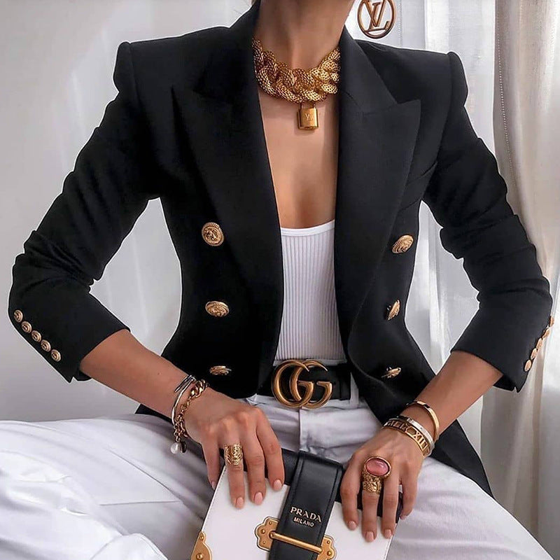 Damen Eleganter Blazer mit doppelter Knopfleiste und tailliertem Schnitt EB