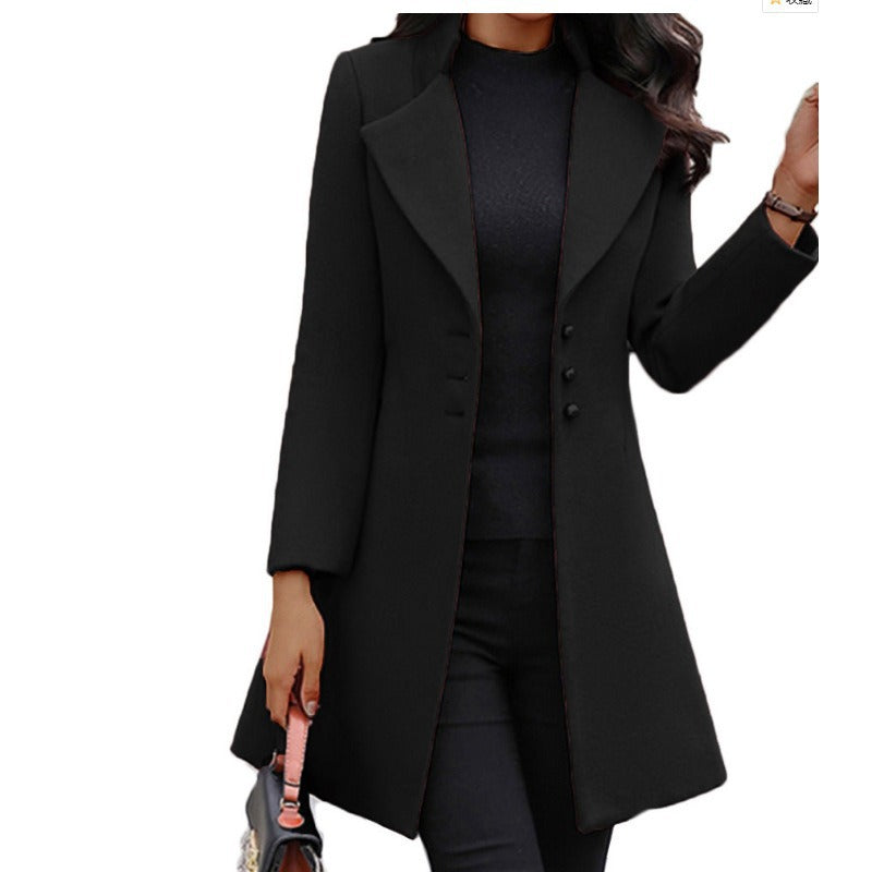 Damen Eleganter Wollmantel mit doppelter Knopfleiste und minimalistischen Design EB