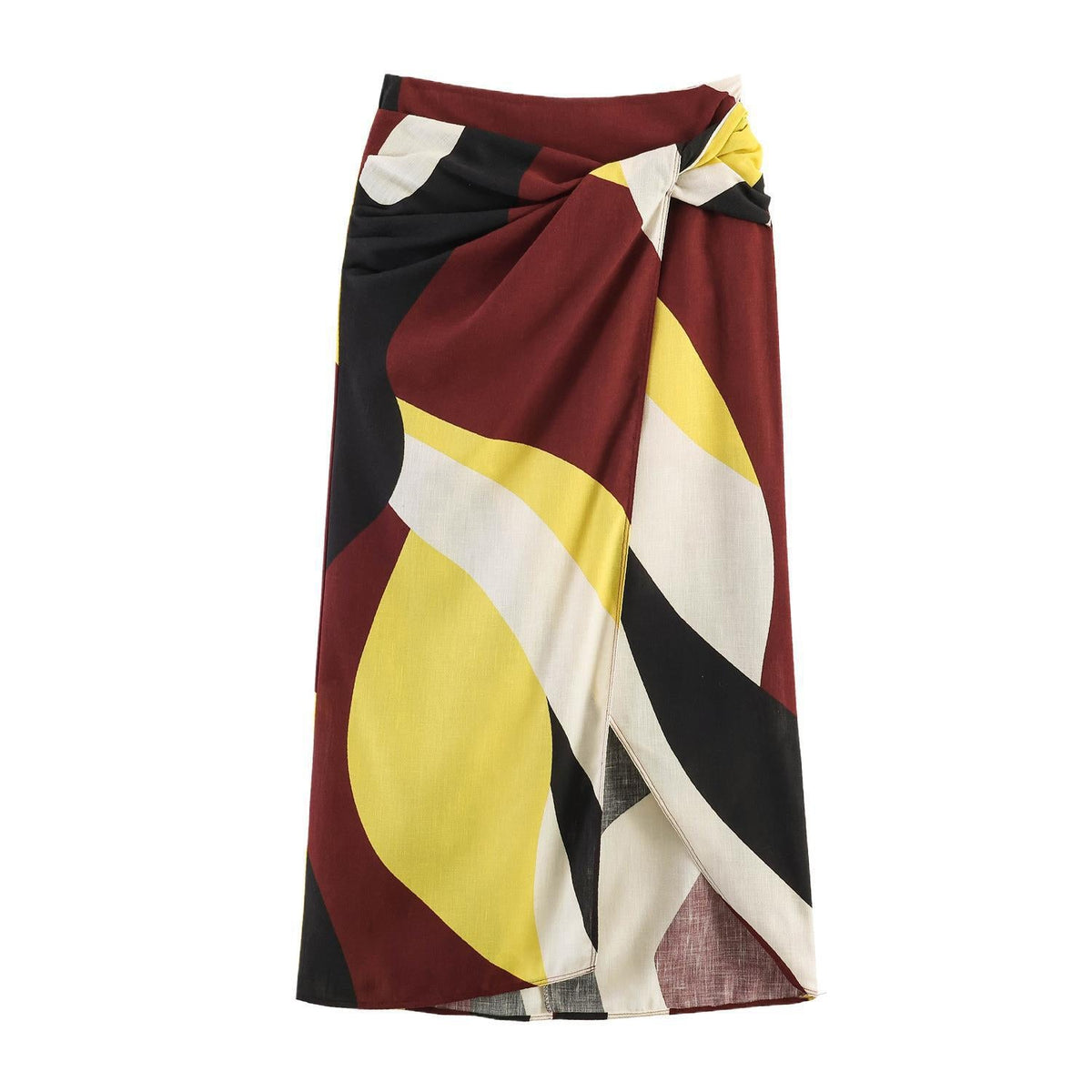 Damen Maxirock mit buntem Grafikdesign und eleganter Drapierung EB