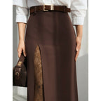 Damen Eleganter Maxirock mit transparentem Spitzeneinsatz und seitlichem Schlitz EB